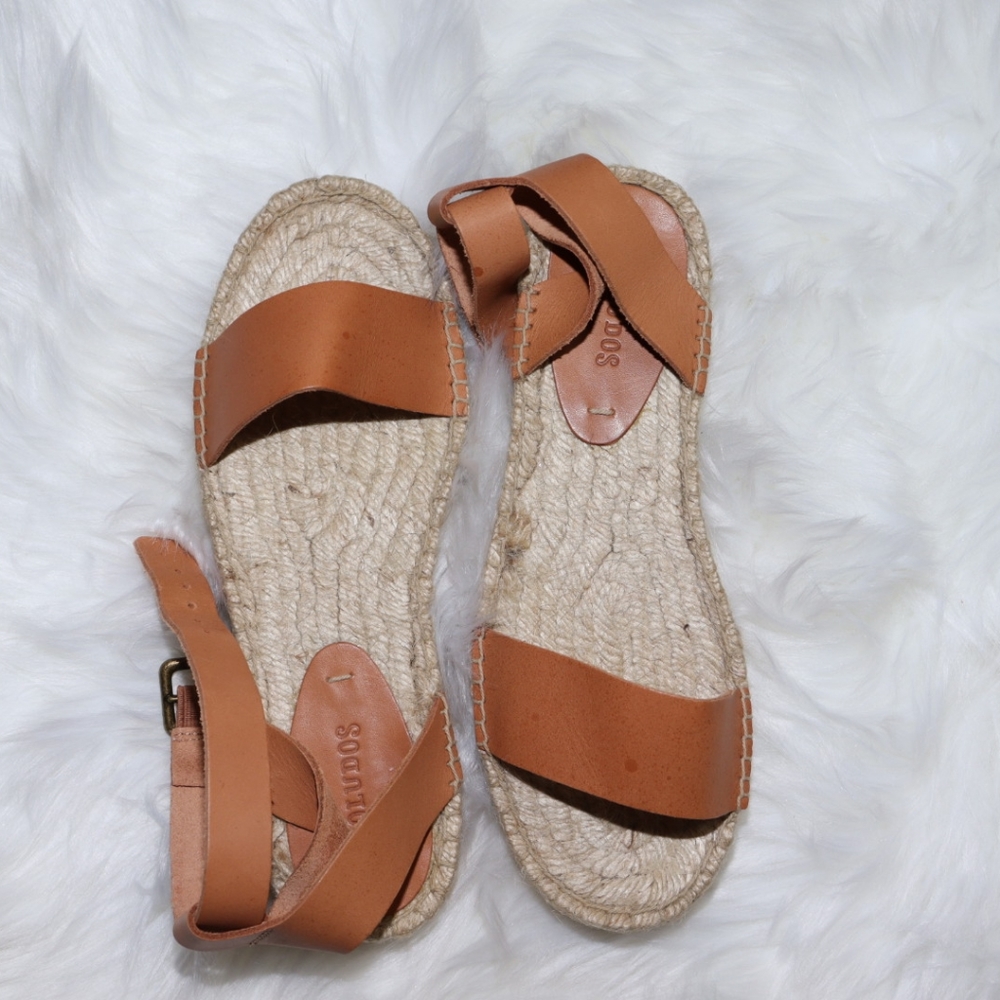 Soludos Cadiz Leather Platform Espadrille- Brown Flat 8.5